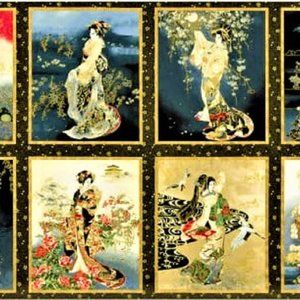 LAST ONE Gorgeous Gold Metallic GEISHA JAPAN Fabric Panel